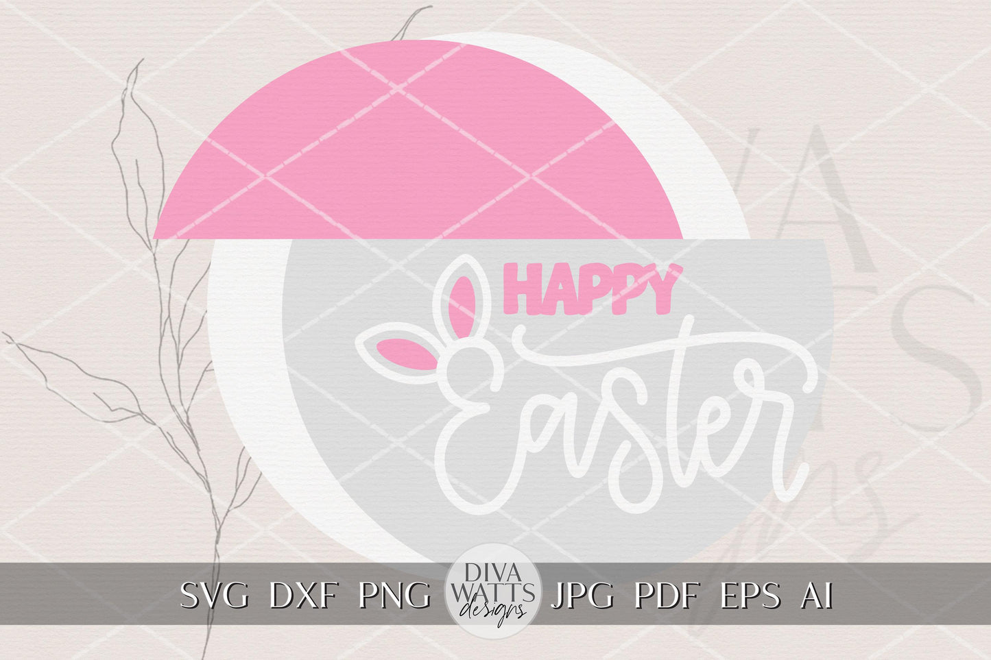 Happy Easter Bunny Ears Round Door Hanger SVG Laser Cut File, Spring Porch Sign Round, Layered Easter Door Decor DIY Glowforge
