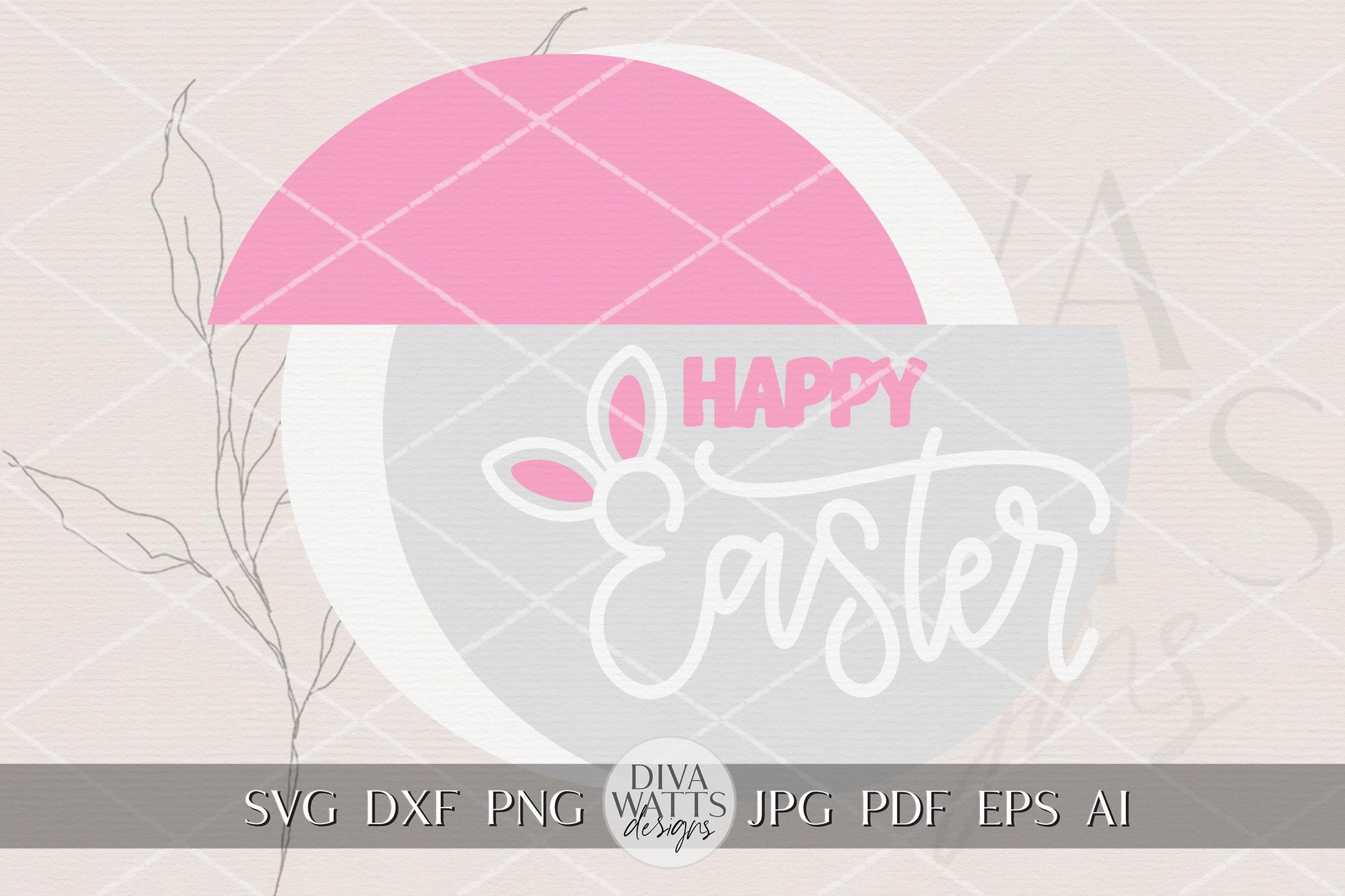 Happy Easter Bunny Ears Round Door Hanger SVG Laser Cut File, Spring Porch Sign Round, Layered Easter Door Decor DIY Glowforge