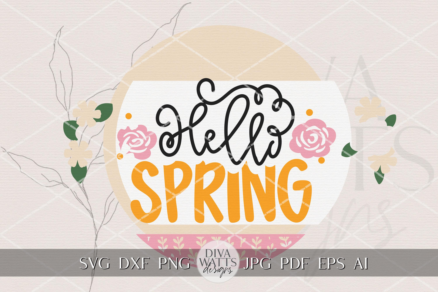 Hello Spring Round Door Hanger SVG Laser Cut File for Spring Porch Decor, Floral Welcome Sign, Layered Round Door Hanger DIY