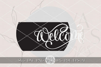 Welcome Round Door Hanger SVG File, Welcome Door Sign Laser Cut Design, Farmhouse Porch Decor, Layered DIY Wood Round Sign SVG Everyday Sign