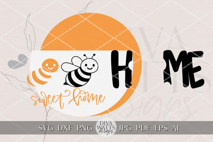 Home Sweet Home Bee SVG Round Door Hanger Laser Cut File Spring Summer Porch Decor Honey Bee Welcome Sign Digital Download