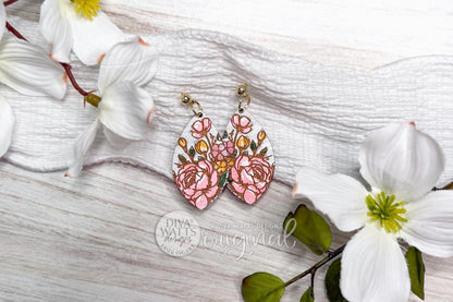Peony Petal Laser Earrings SVG Cut File Floral Jewelry Design Wood Earrings Digital Download for Laser Cutting Only