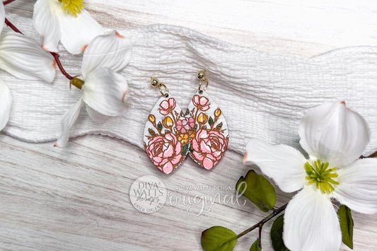 Peony Petal Laser Earrings SVG Cut File Floral Jewelry Design Wood Earrings Digital Download for Laser Cutting Only