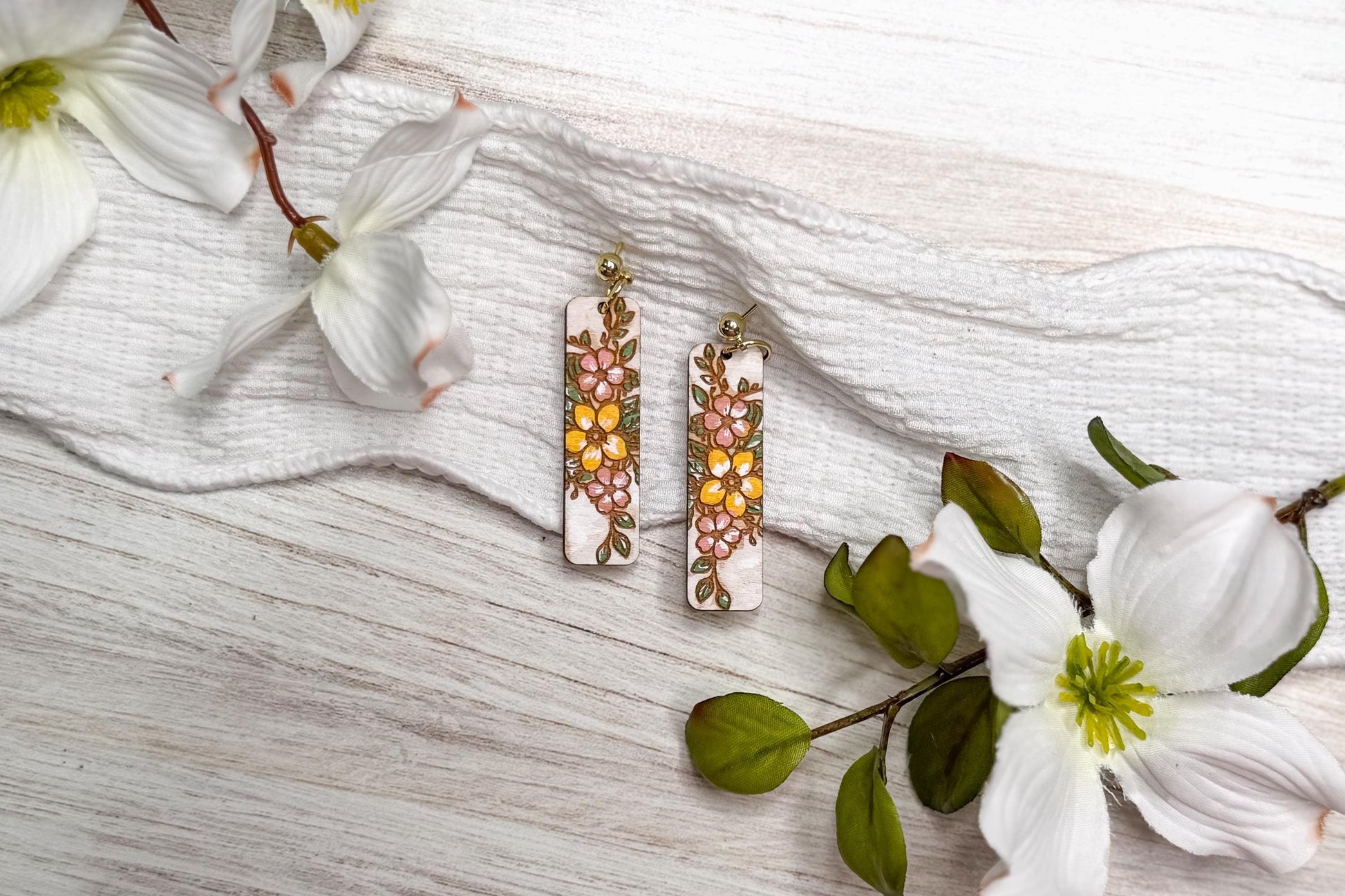 Daisy Floral Bar Laser Earrings SVG Cut File Flower Jewelry Design Wood Earrings Digital Download for Laser Cutting Only