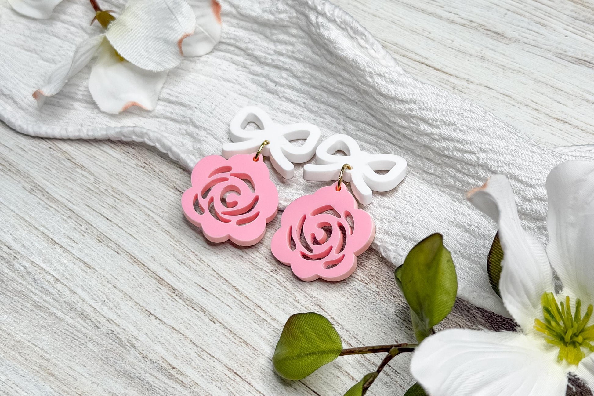 Bow & Rose Laser Earrings SVG Cut File Floral Dangle Jewelry Design Wood Earrings Digital Download for Laser Cutting Only