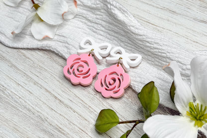 Bow & Rose Laser Earrings SVG Cut File Floral Dangle Jewelry Design Wood Earrings Digital Download for Laser Cutting Only