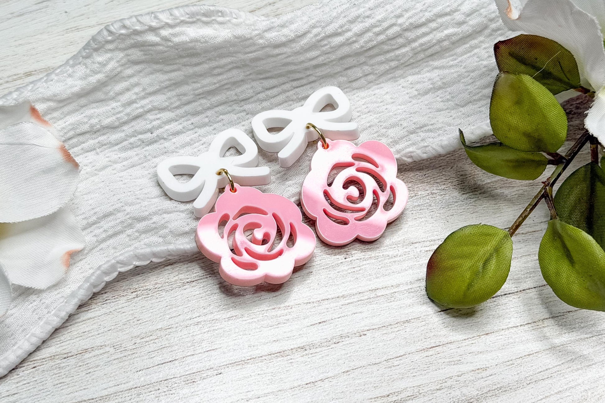 Bow & Rose Laser Earrings SVG Cut File Floral Dangle Jewelry Design Wood Earrings Digital Download for Laser Cutting Only