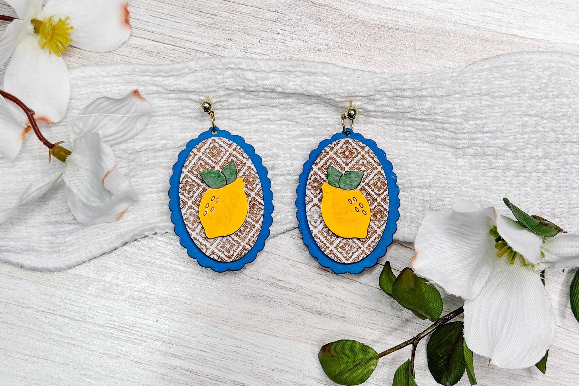 Santorini Lemon Earring SVG Laser Cut File, Mediterranean Moroccan Lemon Earrings Digital Download, Boho Summer Statement Earrings Template