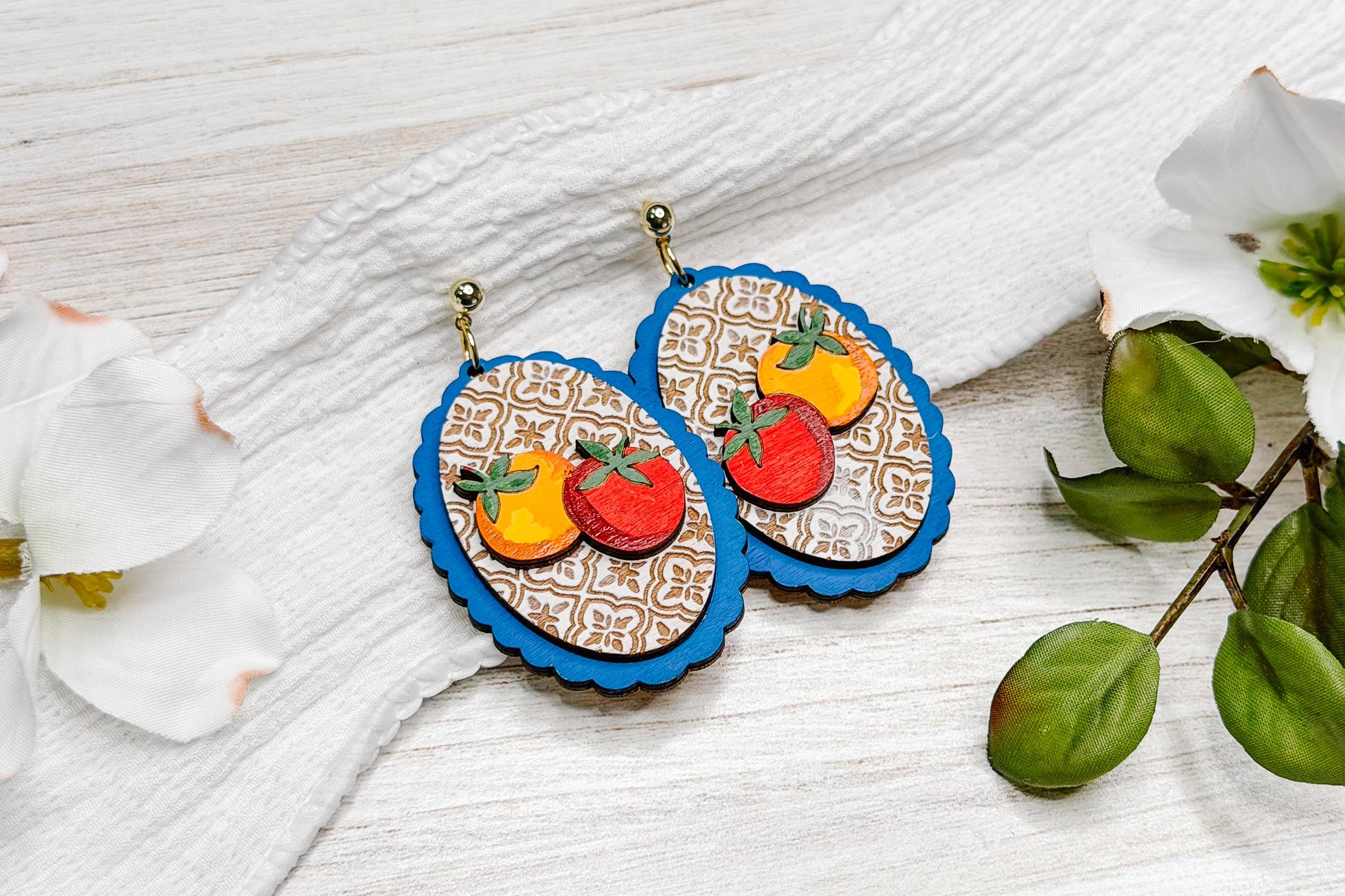 Santorini Tomato Earring SVG Laser Cut File, Mediterranean Moroccan Tomato Earrings Digital Download, Italian Market Boho Earrings Template