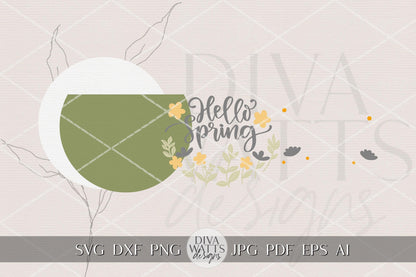 Hello Spring Round Door Hanger SVG for Laser Cutting, Spring Floral Welcome Sign Digital File, Layered Round Porch Decor DIY Laser Cut Files
