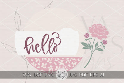 Hello Peony Round Door Hanger SVG File, Hello Door Sign Laser Cut Design, Peony Floral Porch Decor, Layered Spring DIY Wood Sign SVG