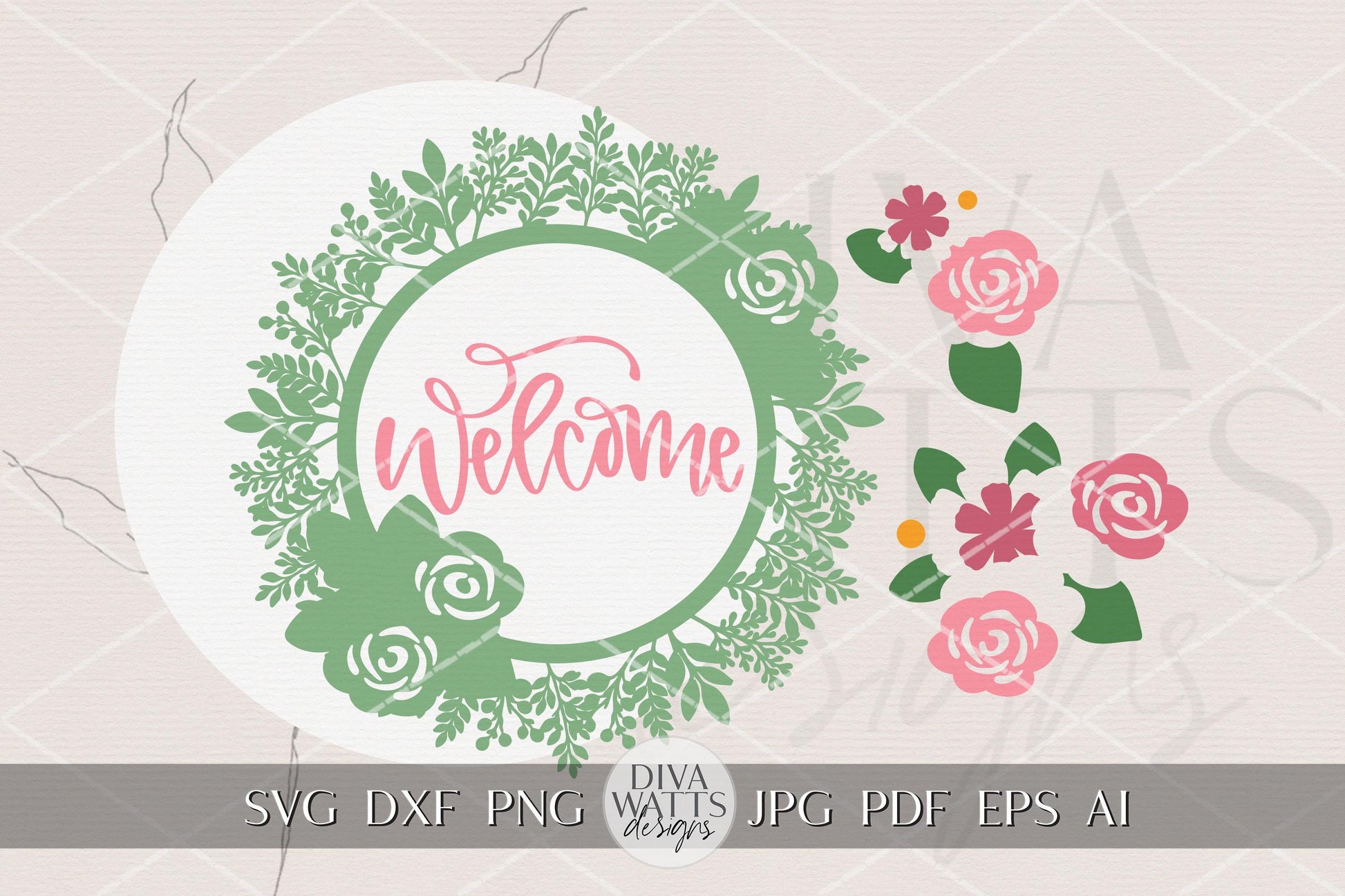 Welcome Floral Round Door Hanger SVG | Spring Welcome Sign Laser Cut File | Farmhouse Porch Decor SVG for Glowforge xTool OMTech