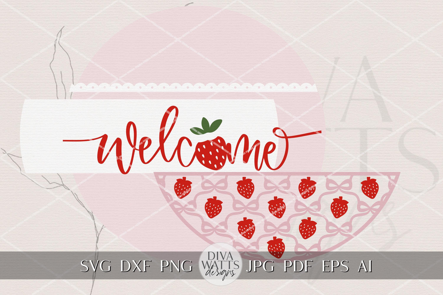 Strawberry Welcome Round Door Hanger SVG for Laser Cutters, Bow Door Sign with Coquette Style, Summer Porch Decor, Layered DIY Laser File