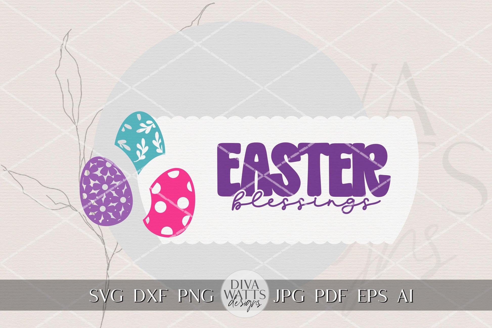 Easter Blessings Door Hanger SVG, Christian Easter Round Door Sign Laser Cut File, Religious Spring Porch Decor DIY SVG