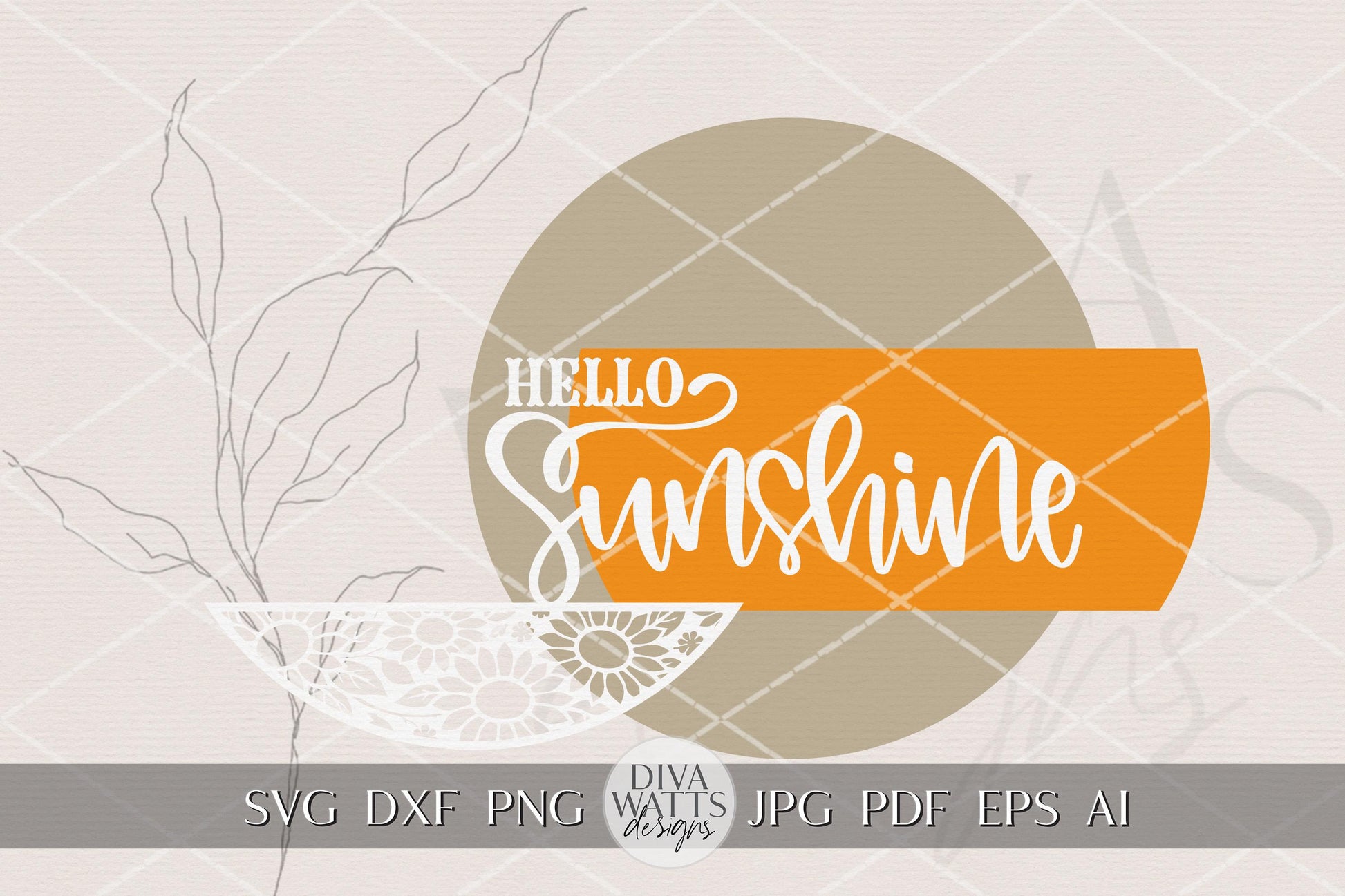 Hello Sunshine Round Door Hanger SVG File | Summer Door Sign Laser Cut Design | Sunflower Round Sign SVG Glowforge
