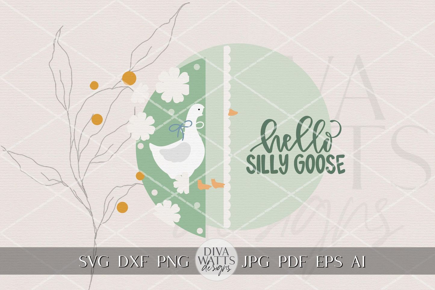Hello Silly Goose Round Door Hanger SVG for Laser Cutting, Goose Spring Sign Digital File, Farmhouse Easter Porch Decor DIY Laser Cut File