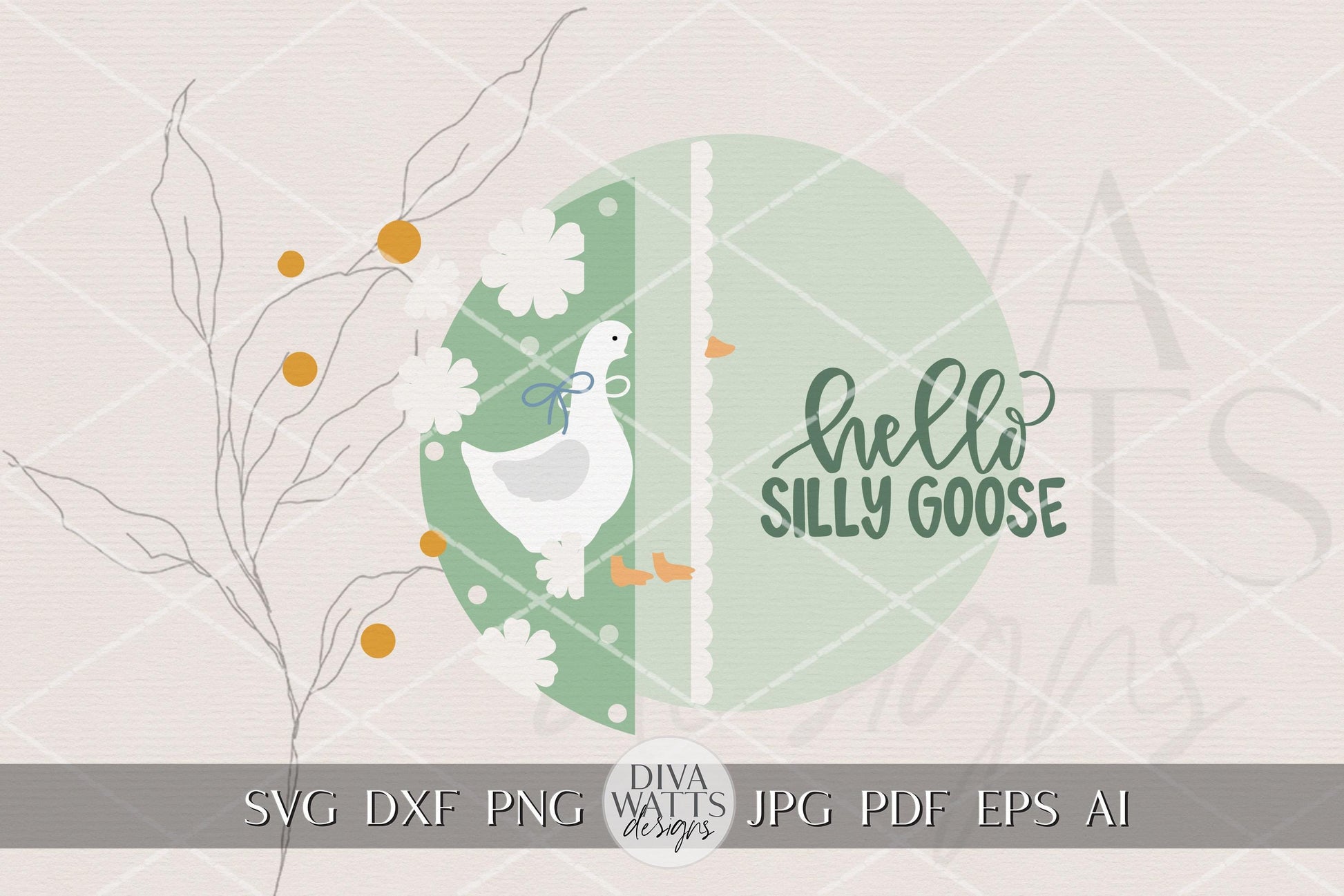 Hello Silly Goose Round Door Hanger SVG for Laser Cutting, Goose Spring Sign Digital File, Farmhouse Easter Porch Decor DIY Laser Cut File