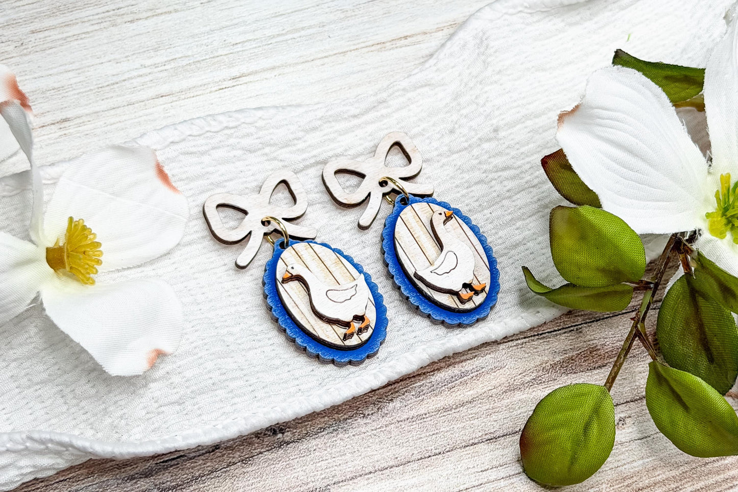 Goose Bow Laser Earring SVG for Laser Cutting, Cottagecore Goose Earrings File, Coquette Grandma Core Laser Earring Design SVG