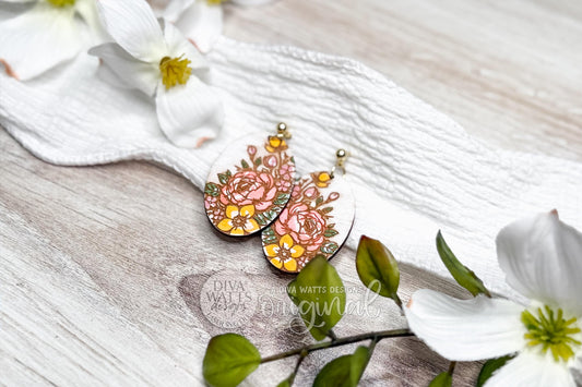 Floral Teardrop Laser Earrings SVG Cut File Vintage Flower Wood Earrings Digital Download for Laser Cutting Only