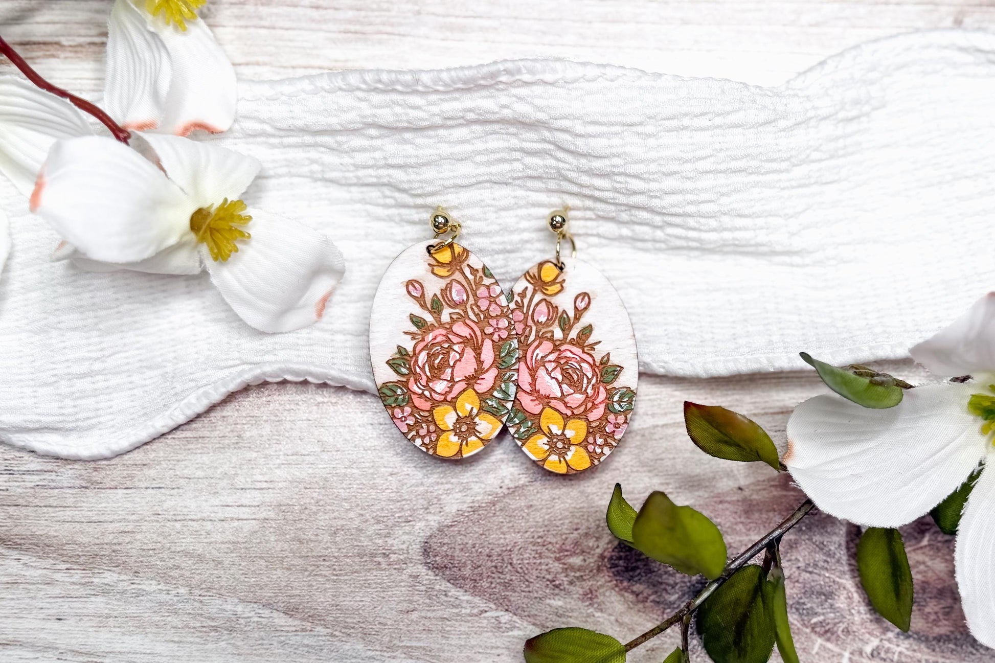 Floral Teardrop Laser Earrings SVG Cut File Vintage Flower Wood Earrings Digital Download for Laser Cutting Only