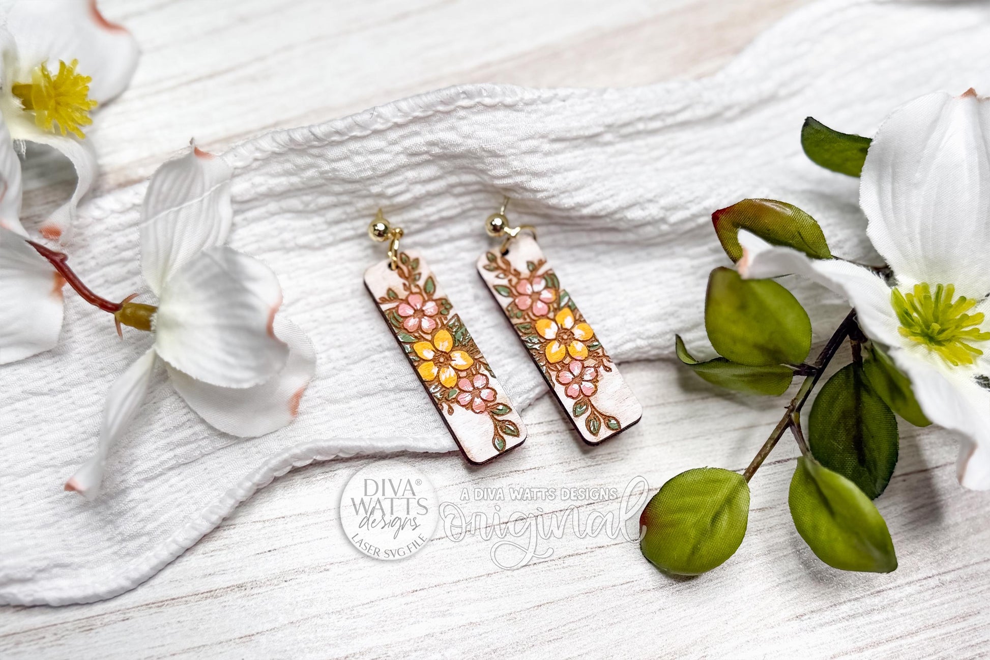 Daisy Floral Bar Laser Earrings SVG Cut File Flower Jewelry Design Wood Earrings Digital Download for Laser Cutting Only