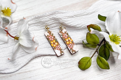 Daisy Floral Bar Laser Earrings SVG Cut File Flower Jewelry Design Wood Earrings Digital Download for Laser Cutting Only