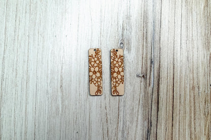 Daisy Floral Bar Laser Earrings SVG Cut File Flower Jewelry Design Wood Earrings Digital Download for Laser Cutting Only