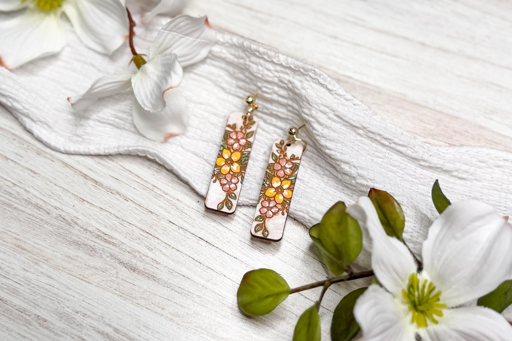Daisy Floral Bar Laser Earrings SVG Cut File Flower Jewelry Design Wood Earrings Digital Download for Laser Cutting Only