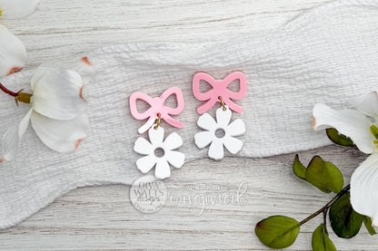 Bow and Daisy Laser Earrings SVG Cut File Simple Floral Dangle Jewelry Wood Earrings Digital Download for Laser Cutting Only
