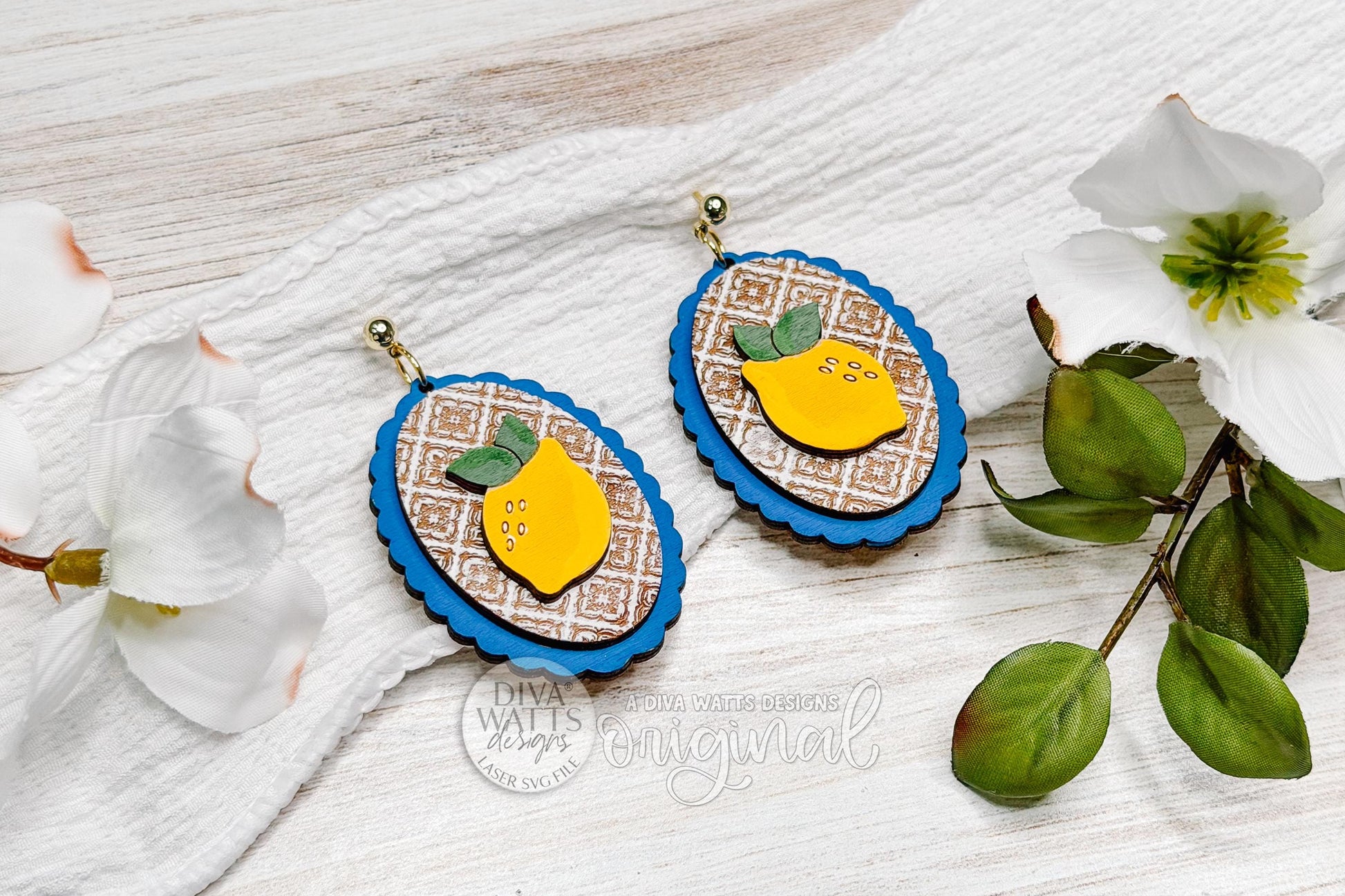 Santorini Lemon Earring SVG Laser Cut File, Mediterranean Moroccan Lemon Earrings Digital Download, Boho Summer Statement Earrings Template