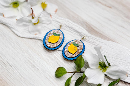 Santorini Lemon Earring SVG Laser Cut File, Mediterranean Moroccan Lemon Earrings Digital Download, Boho Summer Statement Earrings Template