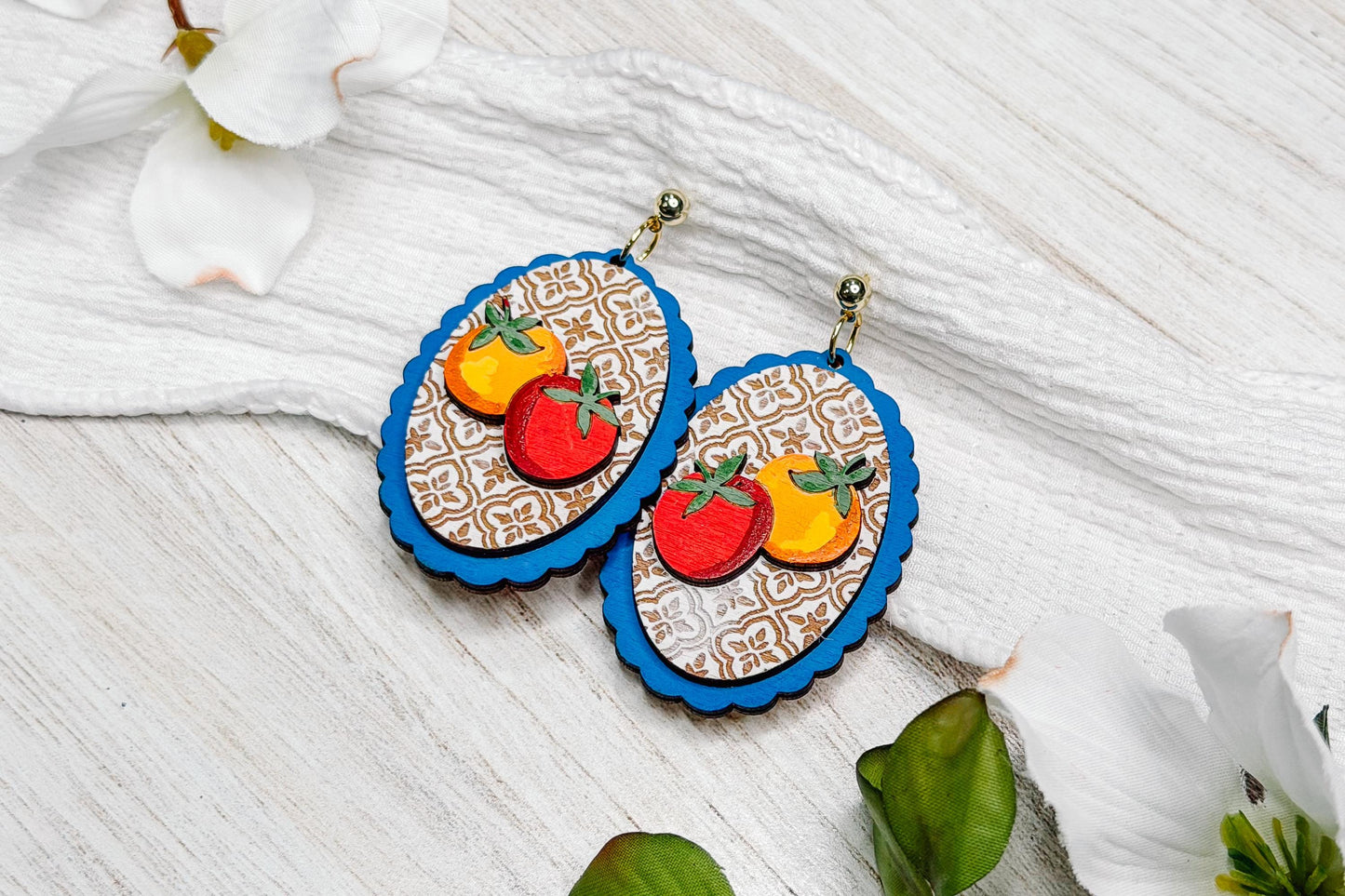 Santorini Tomato Earring SVG Laser Cut File, Mediterranean Moroccan Tomato Earrings Digital Download, Italian Market Boho Earrings Template