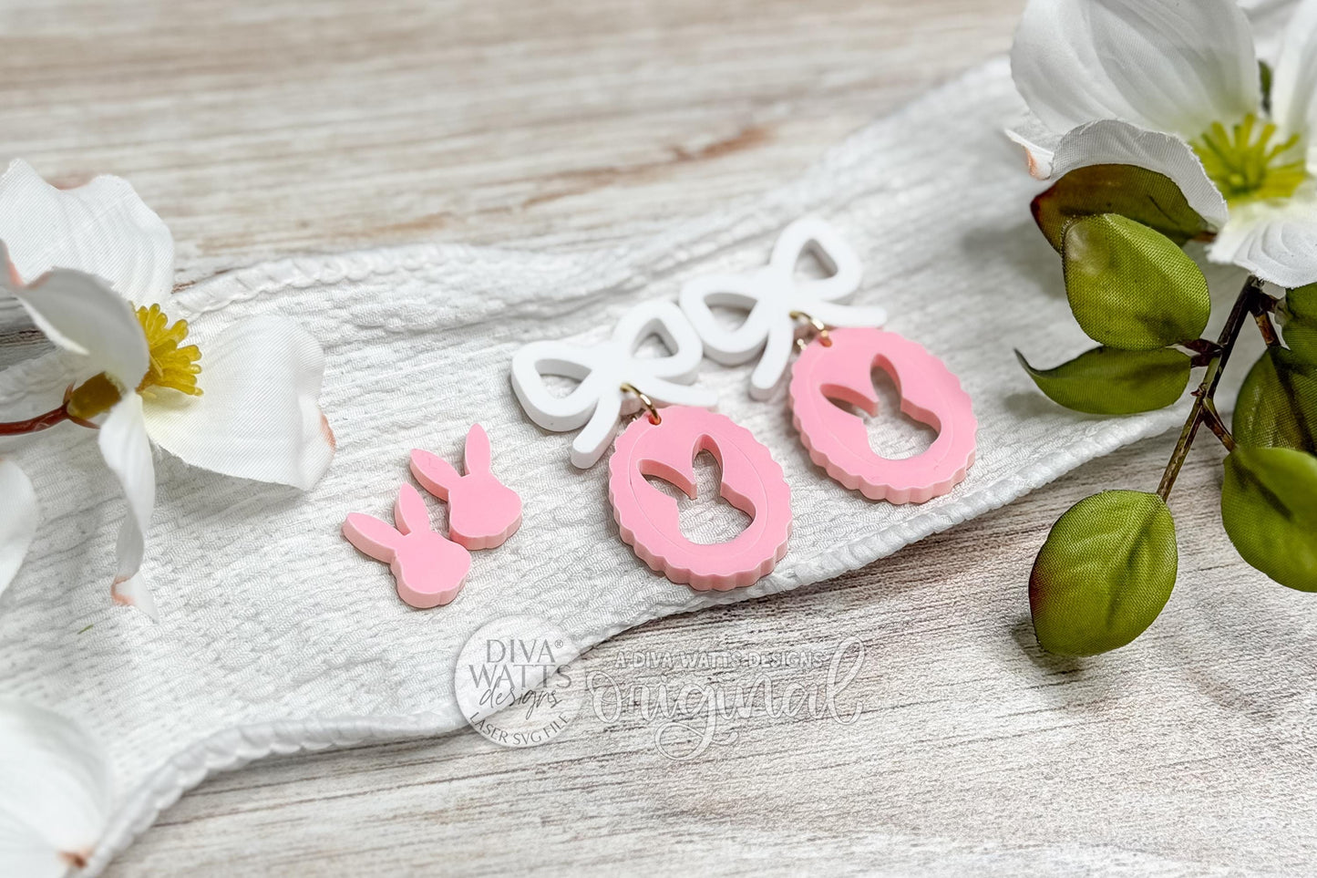 Easter Bunny Earrings SVG Laser Cut File for Dangle and Stud Earrings, Acrylic Bunny Jewelry SVG, Spring Laser Cut Earring File