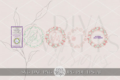 Spring Floral Round Door Hanger SVG for Laser Cutting, Hi Door Sign Design, Split Greenery Wreath Option, Porch Decor Laser Cut File