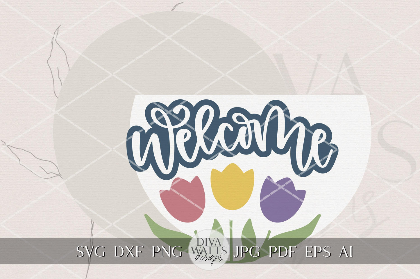 Welcome Tulip Round Door Hanger SVG Laser Cut File | Spring Welcome Sign Digital Download for DIY Porch Decor Glowforge xTool
