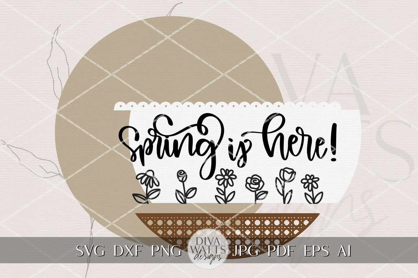 Spring Is Here Round Door Hanger SVG Laser Cut File | Spring Floral Door Sign Digital Download for DIY Porch Decor