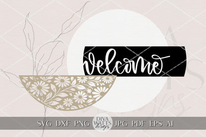 Welcome Round Door Hanger SVG File | Farmhouse Welcome Sign Laser Cut Design | Floral Round Door Hanger SVG for Porch Decor Glowforge