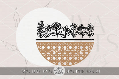 Let Love Grow Round Door Hanger SVG for Laser Cutting, Floral Garden Sign Digital File, Spring Porch Decor DIY Laser Cut File