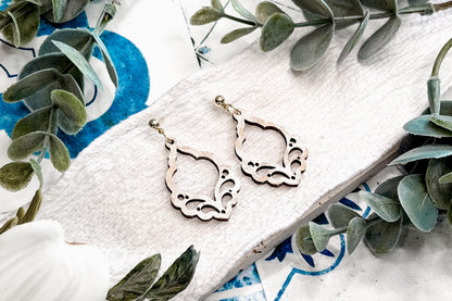 Laser Cut Earring SVG Ornamental Teardrop Filigree Dangle Design Elegant Scroll Cutout Earrings for Boutique Jewelry Making