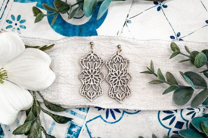 Laser Cut Earring SVG Floral Mandala Dangle Earrings Intricate Boho Flower Cutout Statement Earrings for Boutique Jewelry
