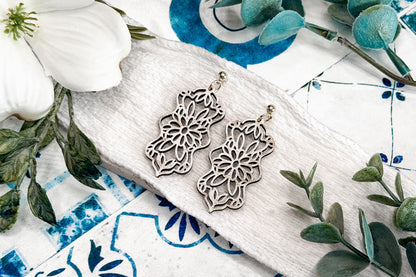 Laser Cut Earring SVG Floral Mandala Dangle Earrings Intricate Boho Flower Cutout Statement Earrings for Boutique Jewelry