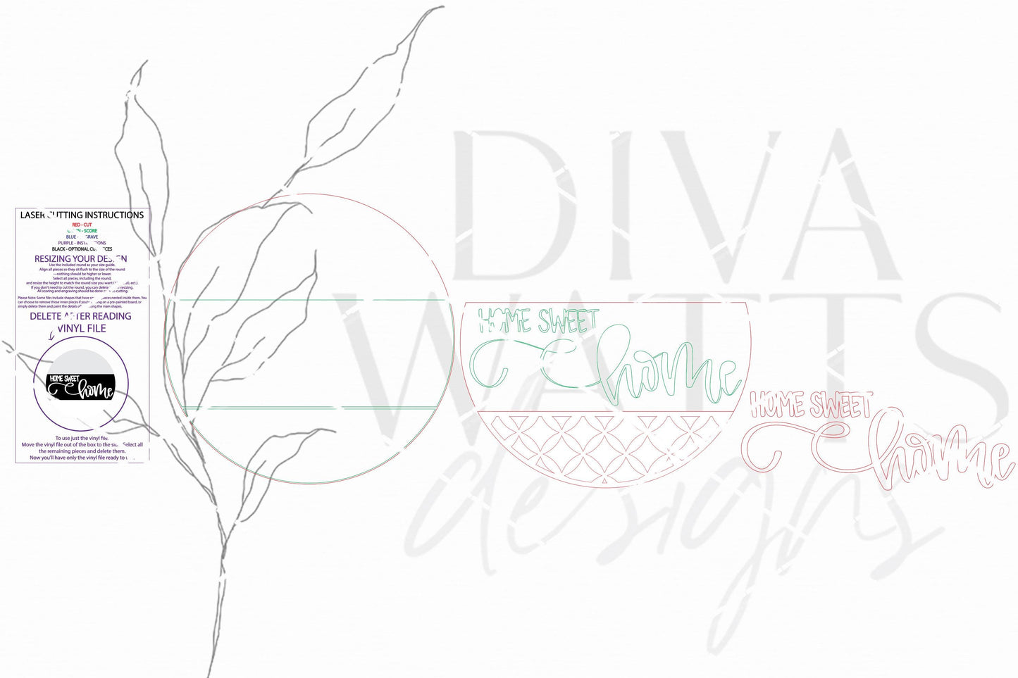 Round Door Hanger SVG Home Sweet Home Sign, Front Door Sign SVG, Porch Decor Laser Cut File, Entryway Statement Round Sign SVG