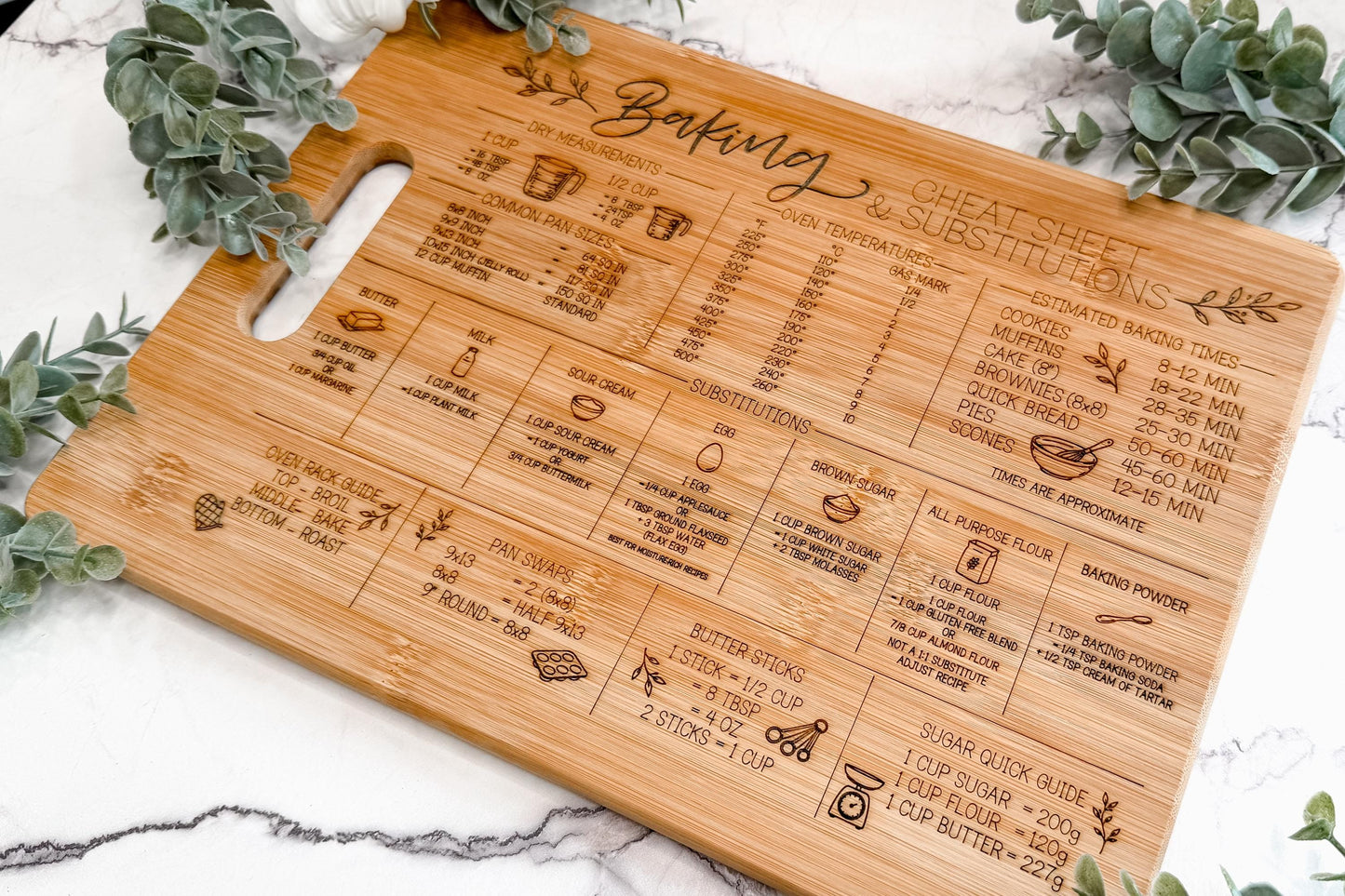 Cutting Board Engraving SVG Baking Cheat Sheet Kitchen Conversion Guide SVG Laser Engrave File Serving Board Design Practical Gift Idea
