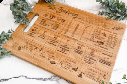 Cutting Board Engraving SVG Baking Cheat Sheet Kitchen Conversion Guide SVG Laser Engrave File Serving Board Design Practical Gift Idea
