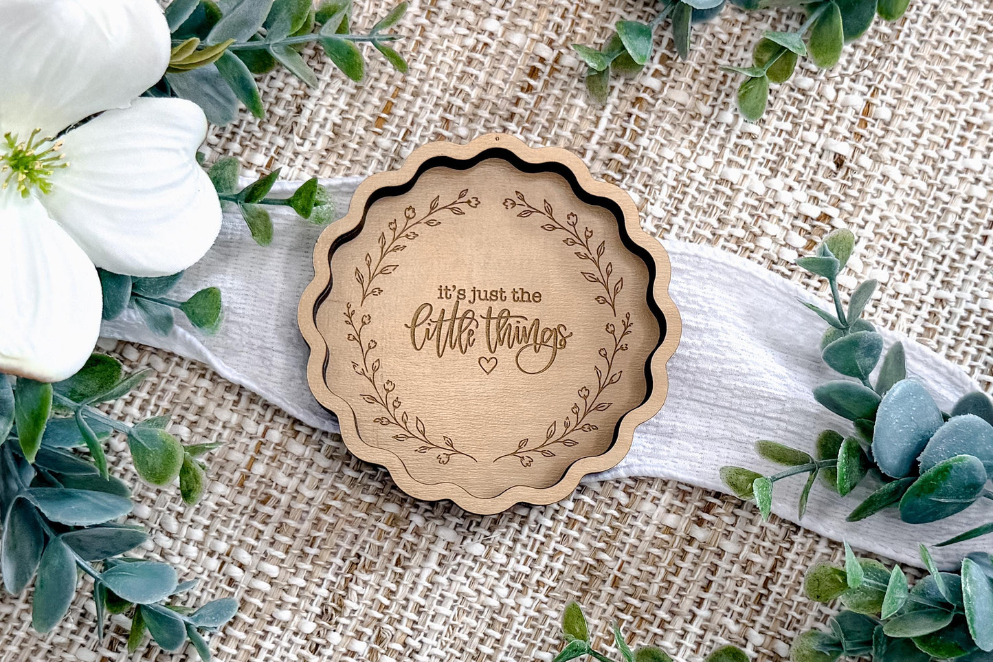 Trinket Tray Engraving SVG It’s Just The Little Things Quote Ring Dish SVG Catchall Tray Laser Engrave File Floral Frame Gift Idea