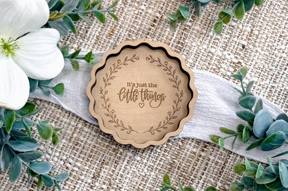 Trinket Tray Engraving SVG It’s Just The Little Things Quote Ring Dish SVG Catchall Tray Laser Engrave File Floral Frame Gift Idea
