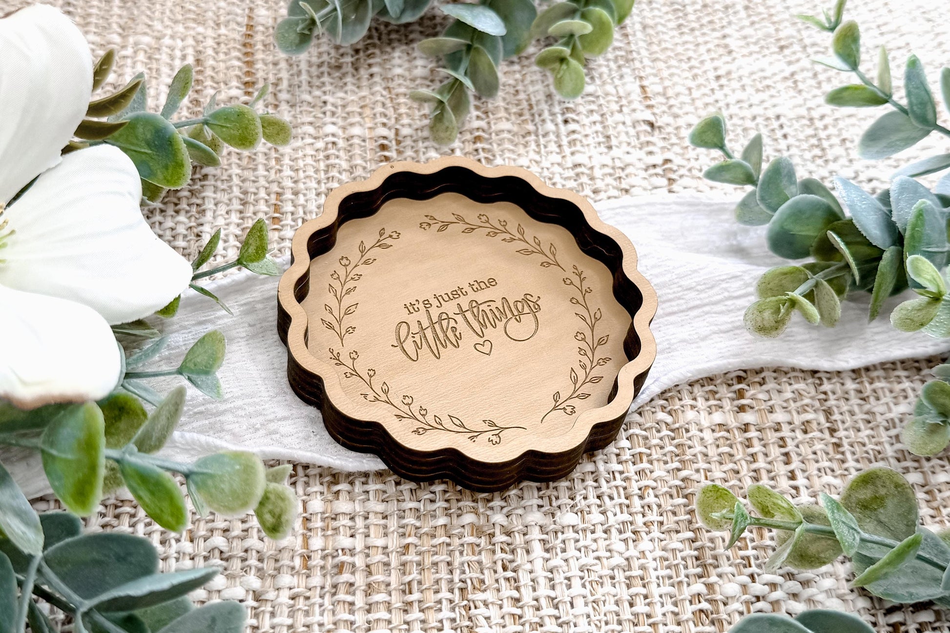 Trinket Tray Engraving SVG It’s Just The Little Things Quote Ring Dish SVG Catchall Tray Laser Engrave File Floral Frame Gift Idea