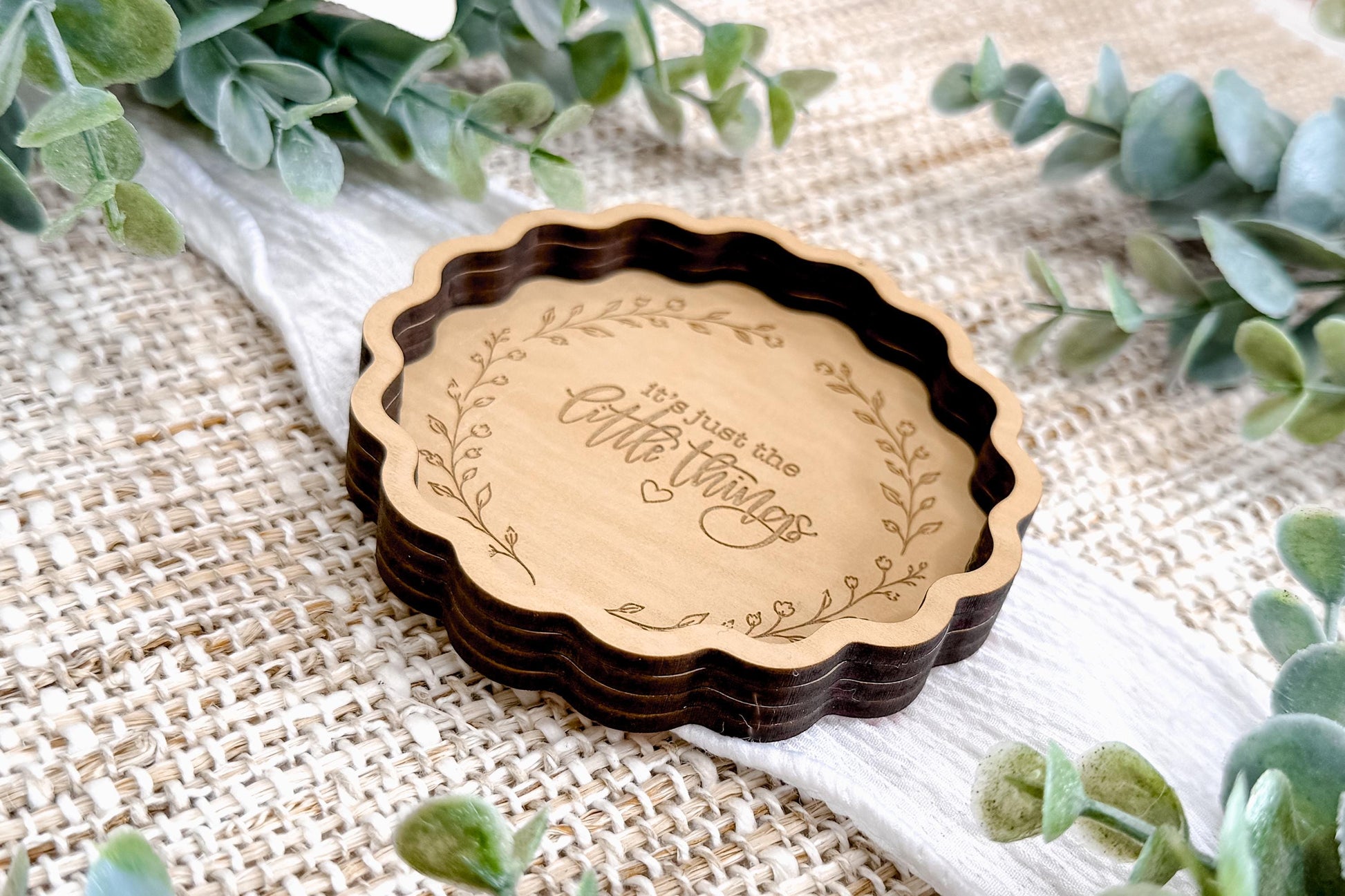 Trinket Tray Engraving SVG It’s Just The Little Things Quote Ring Dish SVG Catchall Tray Laser Engrave File Floral Frame Gift Idea