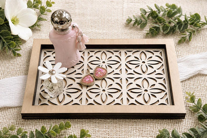 Decorative Tray SVG Floral Cutout Perfume Tray Insert Laser Cut File Jewelry Catchall Tray Panel Easy To Cut Fast To Make