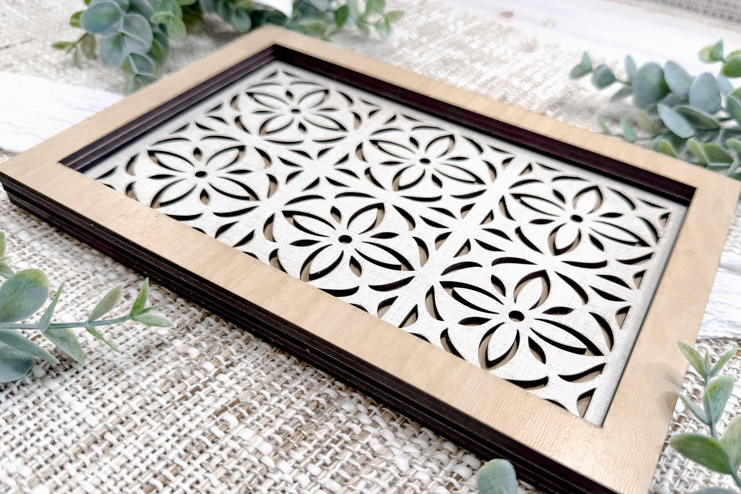 Decorative Tray SVG Floral Cutout Perfume Tray Insert Laser Cut File Jewelry Catchall Tray Panel Easy To Cut Fast To Make